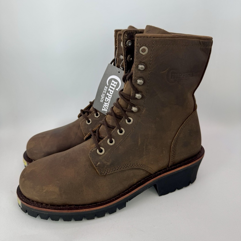 Chippewa Classic 8" Steel Toe Logger Boots Men's Size 11.5 EE Wide Brown Leather